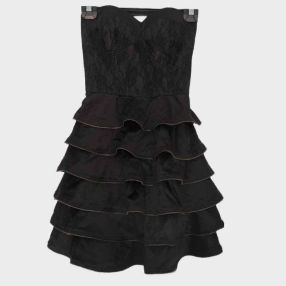 PILGRIM STRALIA Black Strapless Tier Skirt Dress Layered Ruffle